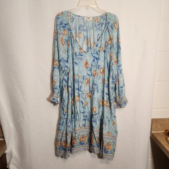 Umgee Dolman Sleeve Bohemian Floral Boho Tassels Dress Festival Large - Picture 9 of 9